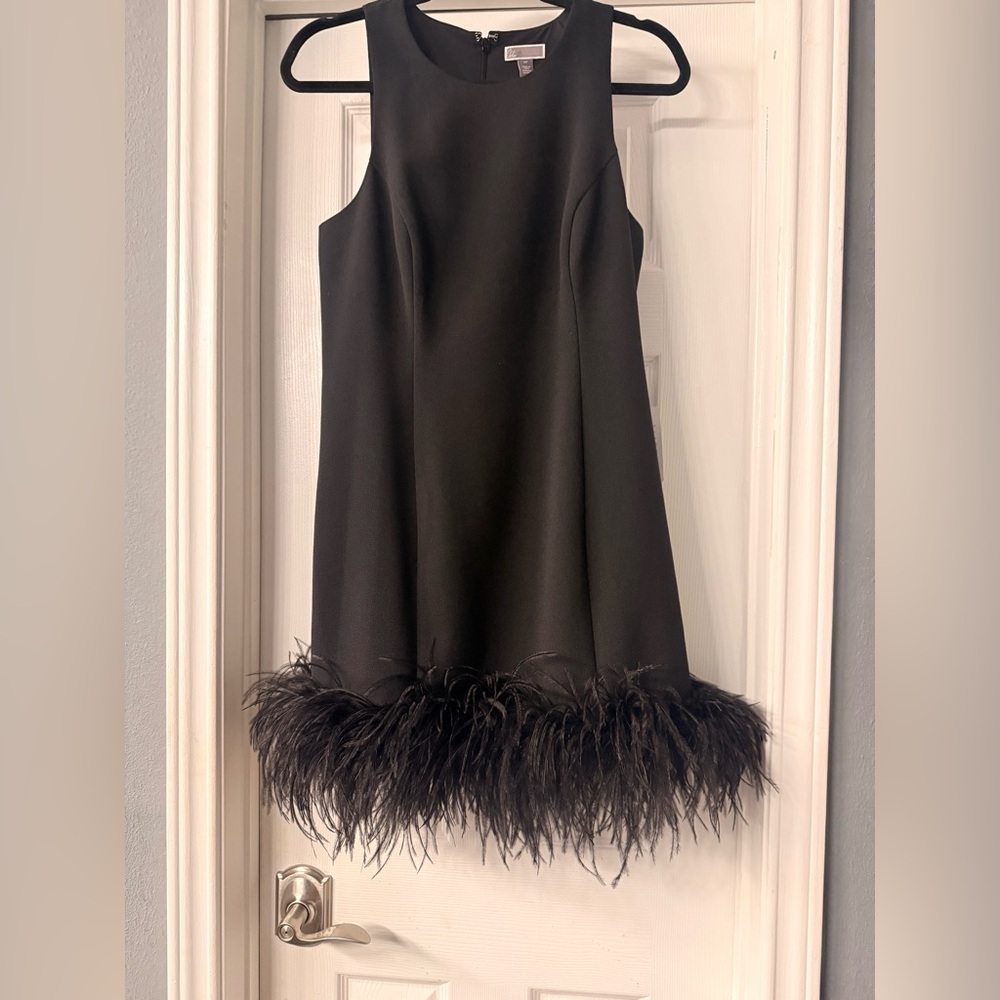 Black Dress with Feather Hem